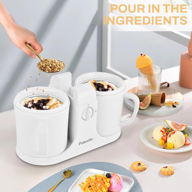 Pukomc Ice Cream Maker Machine for Home Use, with Two Ice Cream Bowls,Simple Operation and Easy to Clean,White - Image 4